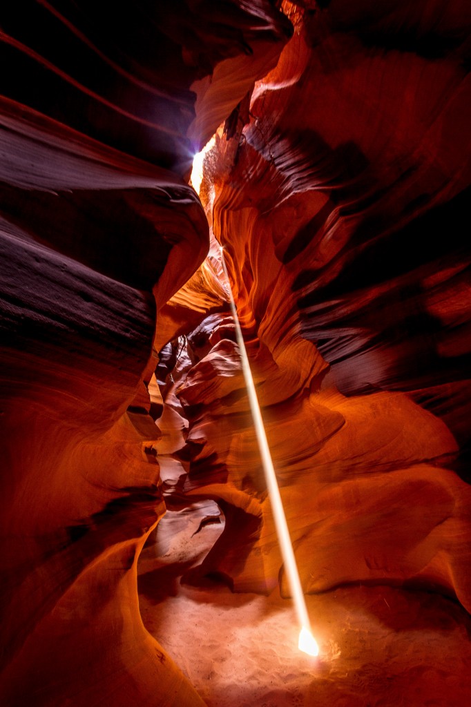 Laser beam of light in Antelope Canyon